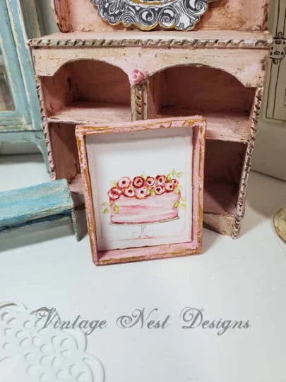 Cake No.4:3 Dollhouse Miniature Handmade Wooden Framed Art image 2