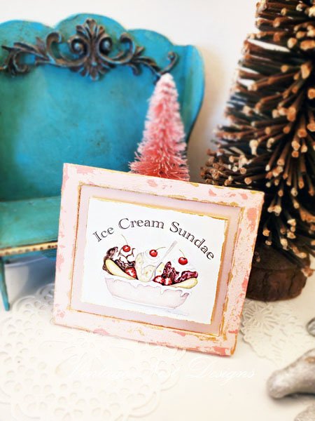 Banana Split No.1:6 Dollhouse Miniature Handmade Wooden Framed Art image 2