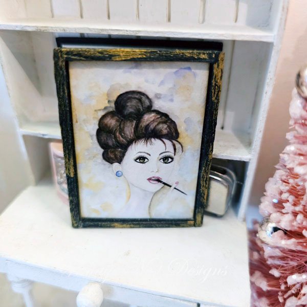 Audrey Hepburn No.1:3 Dollhouse Miniature Handmade Wooden Framed Art image 4