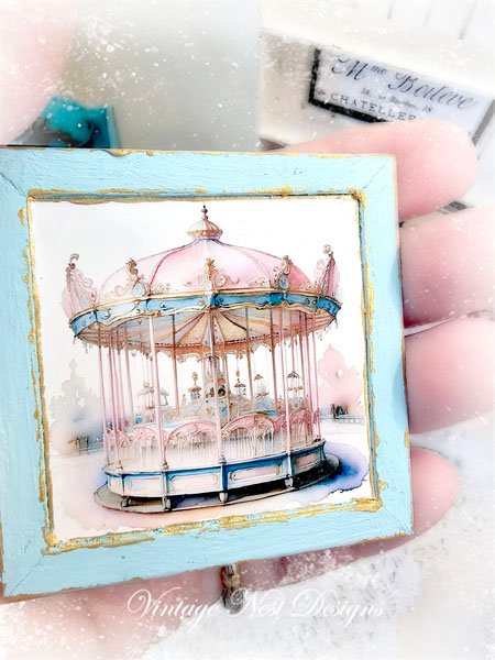 Carousel No.3:1 Dollhouse Miniature Handmade Wooden Framed Art image 2