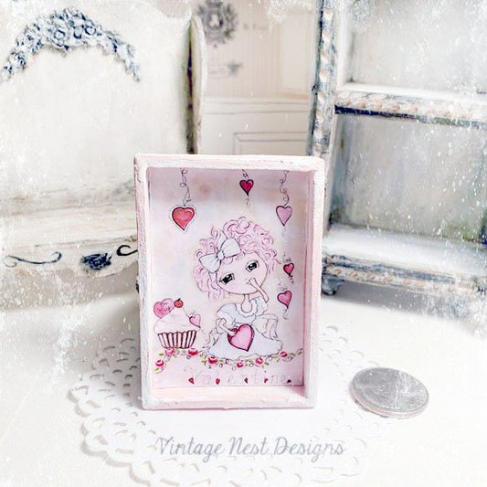 Pink Be my Valentine No.1:1 Dollhouse Miniature Handmade Framed Art image 0