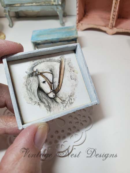 Andalusian Horse No.1:4 Dollhouse Miniature Handmade Framed Art image 3