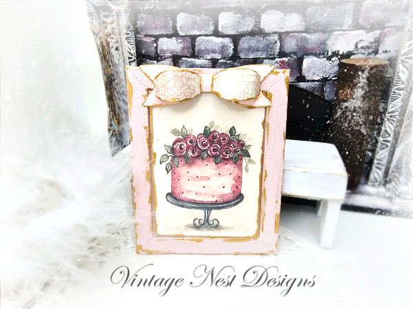 Kitchen Cake No.7:11 Dollhouse Miniature Handmade Wooden Framed Art image 1
