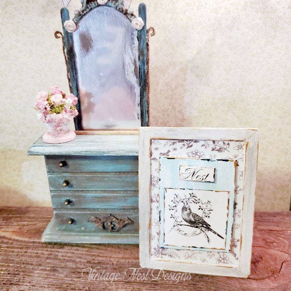 Paris Bird Nest Art No.1:1 Dollhouse Miniature Handmade Framed image 0