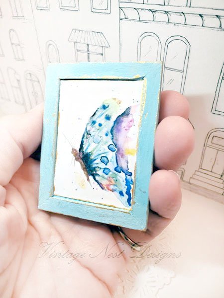 Butterfly No.1:1 Dollhouse Miniature Handmade Wooden Framed Art image 3