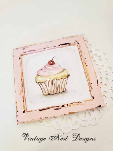 Cupcake No.7:1 Dollhouse Miniature Handmade Wooden Framed Art image 2