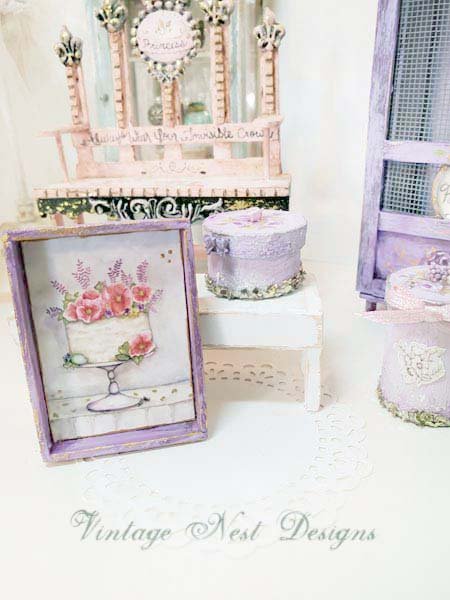 Cake No.9:1 Dollhouse Miniature Handmade Wooden Framed Art image 0