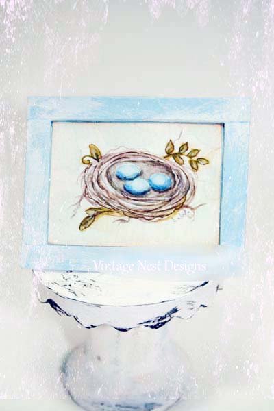 Bird Nest Art No.8:1 Dollhouse Miniature Handmade Framed image 0