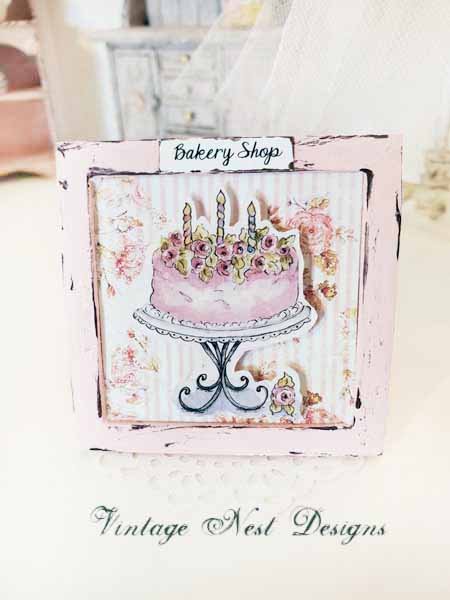 Pink Cake No.12:1 Dollhouse Miniature Handmade Wooden Framed Art image 0
