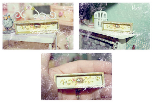 Bird Nest Roses No.4:3 Dollhouse Miniature Handmade Wooden Framed Art image 0