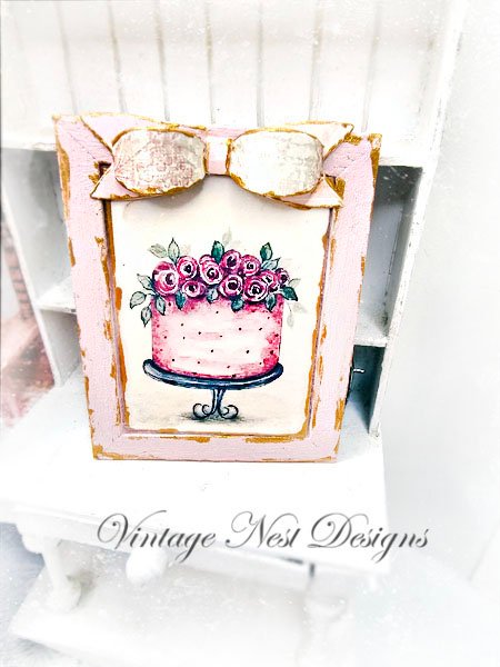 Kitchen Cake No.7:11 Dollhouse Miniature Handmade Wooden Framed Art image 2