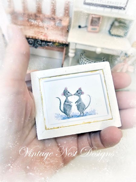 Mice No.8:1 Dollhouse Miniature Handmade Wooden Framed Art image 5