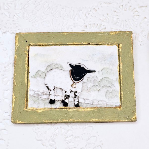Nursery Lamb No.1:3 Dollhouse Miniature Handmade Wooden Framed Art image 3