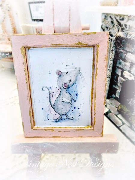 Mouse No.7:1 Dollhouse Miniature Handmade Wooden Framed Art image 0