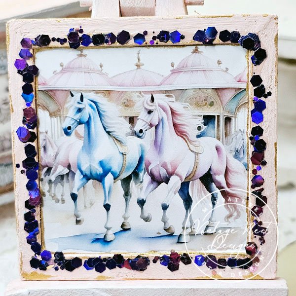 Carousel Horses No.1:1 Dollhouse Miniature Handmade Wooden Framed Art image 4