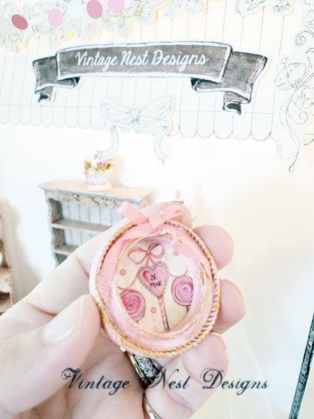Valentine Lollipop No.1:2 Dollhouse Miniature Handmade Framed Art image 2
