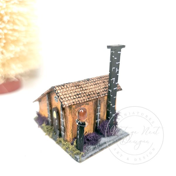 Putz Halloween House No.3 Miniature Handmade Shadow Box Diorama One of a Kind image 2