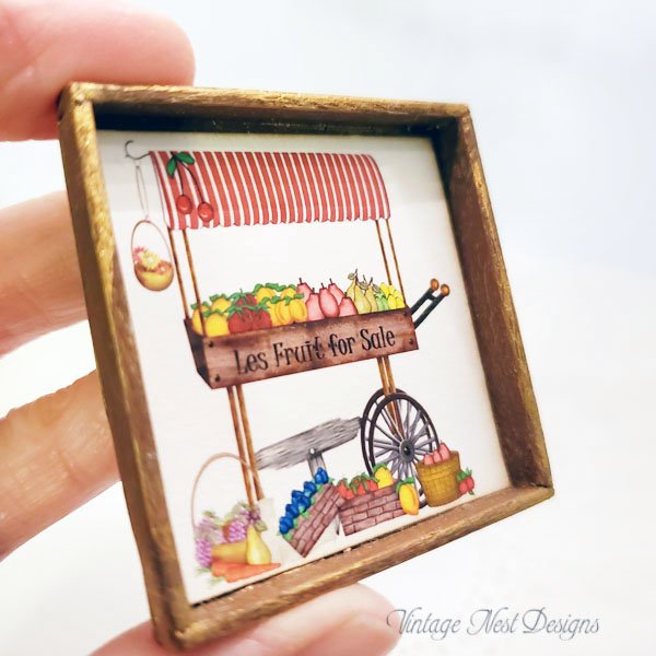Les Fruit For Sale No.1:1 Dollhouse Miniature Handmade Wooden Framed Art image 2