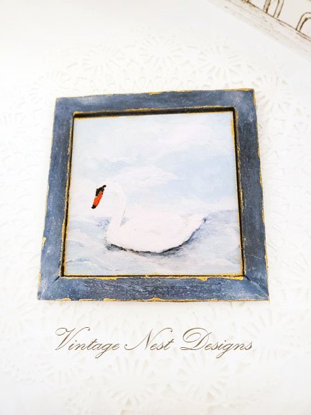 Swan No.1:2 Dollhouse Miniature Handmade Wooden Framed Art image 4