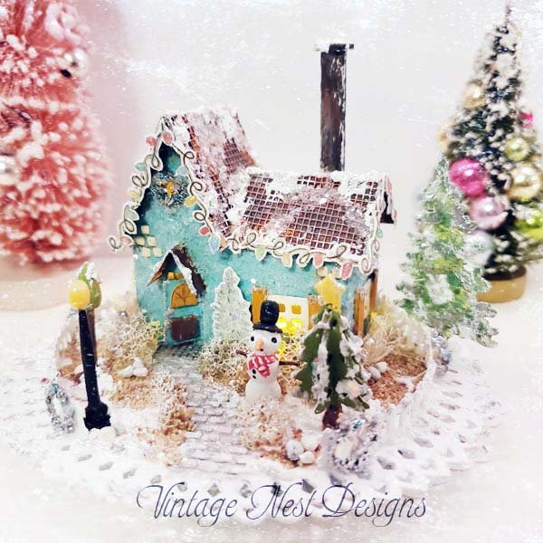 Christmas Putz Glitter Holiday House No.26 Handmade Miniature image 0