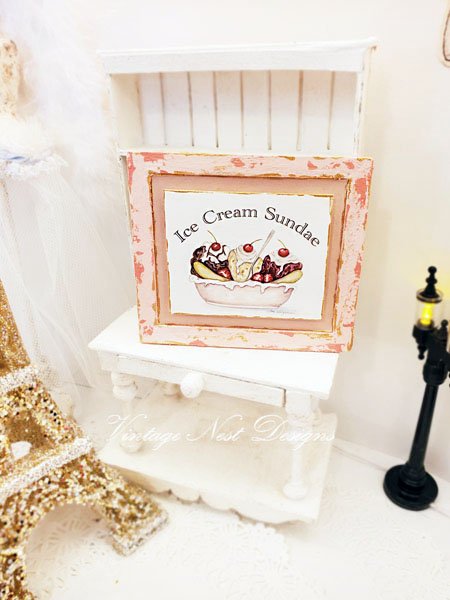 Banana Split No.1:6 Dollhouse Miniature Handmade Wooden Framed Art image 1