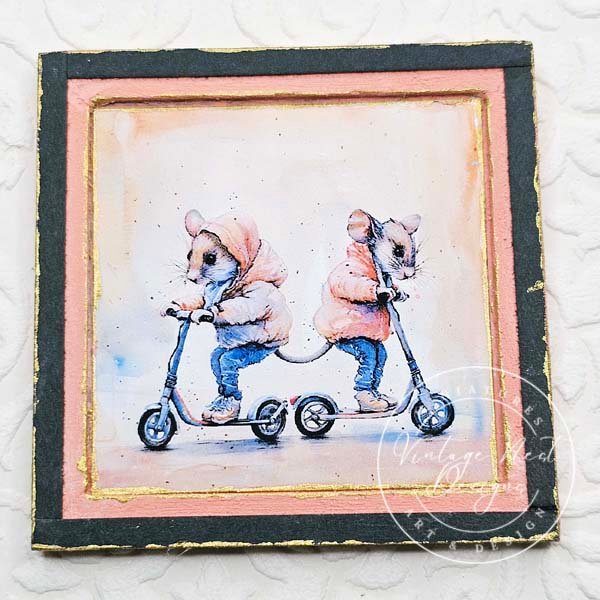 Nursery Mice No.1:1 Dollhouse Miniature Handmade Wooden Framed Art image 2