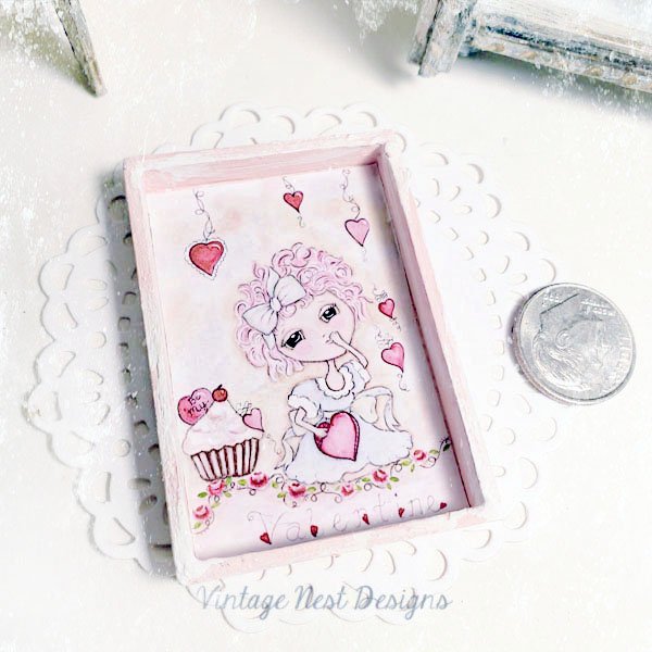 Pink Be my Valentine No.1:1 Dollhouse Miniature Handmade Framed Art image 6