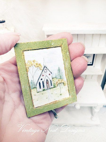 Church No.2:1 Dollhouse Miniature Handmade Wooden Framed Art image 2