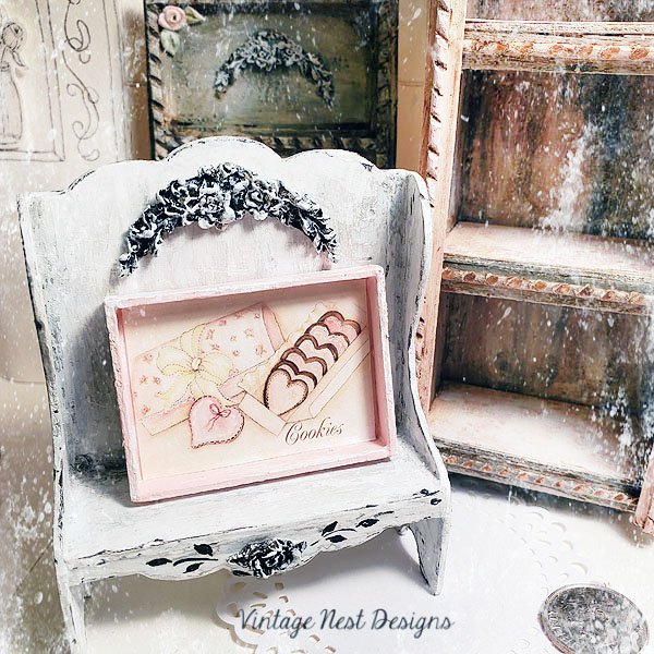 Box of Pink Cookies No.1:1 Dollhouse Miniature Handmade Framed Wooden Art image 4