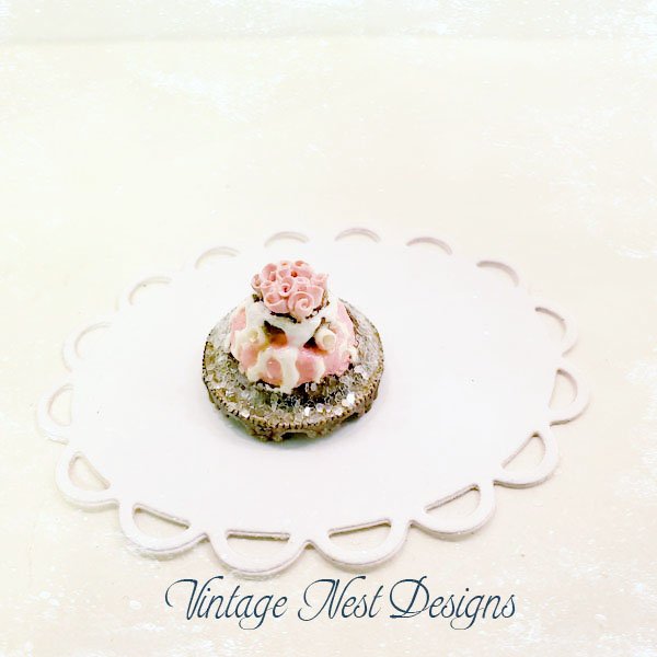 Frosted Roses Cake No.4 Dollhouse Miniature Handmade image 0