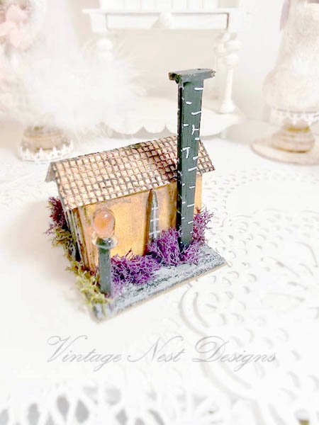 Putz Halloween House No.3 Miniature Handmade Shadow Box Diorama One of a Kind image 7