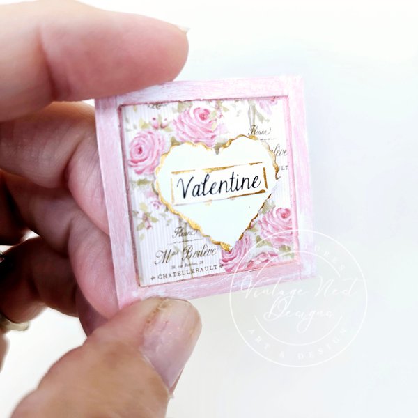 Valentine Lace Heart No.4 Dollhouse Miniature Handmade Framed Art image 4