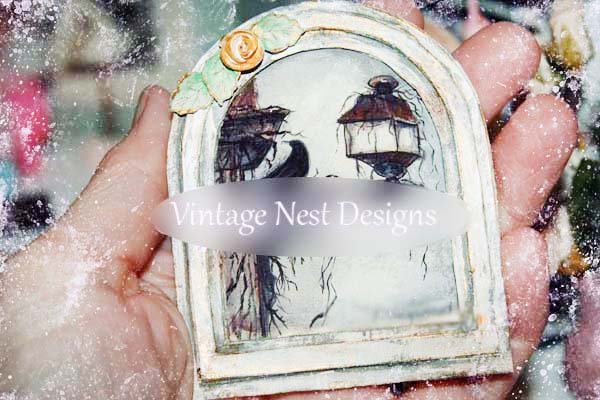 Crow Lantern No.1:5 Dollhouse Miniature Handmade Wooden Framed Art image 2