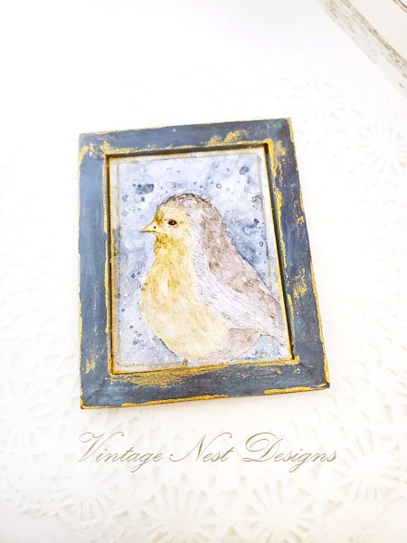 Bird No.2:1 Dollhouse Miniature Handmade Wooden Framed Art image 4