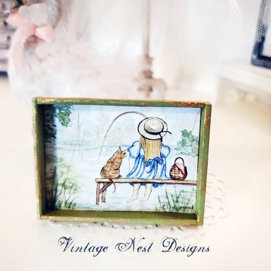 Cat Fishing No.1:2 Dollhouse Miniature Handmade image 0