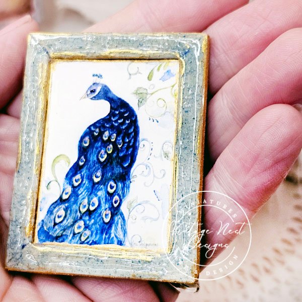 Peacock No.1:3 Dollhouse Miniature Handmade Wooden Framed image 2