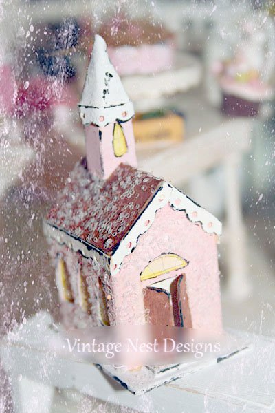 Pink Putz Church No.1 Handmade Miniature image 1