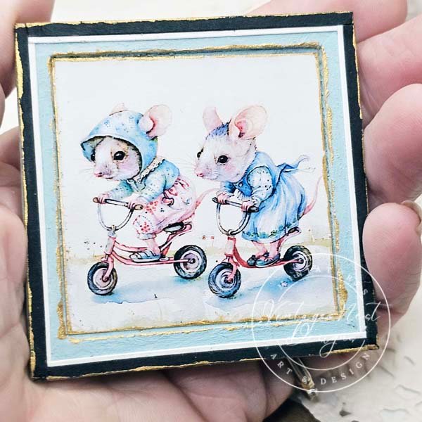 Nursery Mice No.1:4 Dollhouse Miniature Handmade Wooden Framed Art image 6