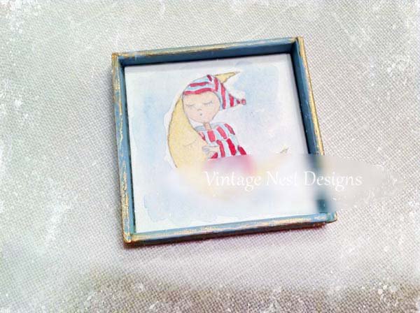Little Boy on the Moon No.1 Dollhouse Miniature Original Painting image 1
