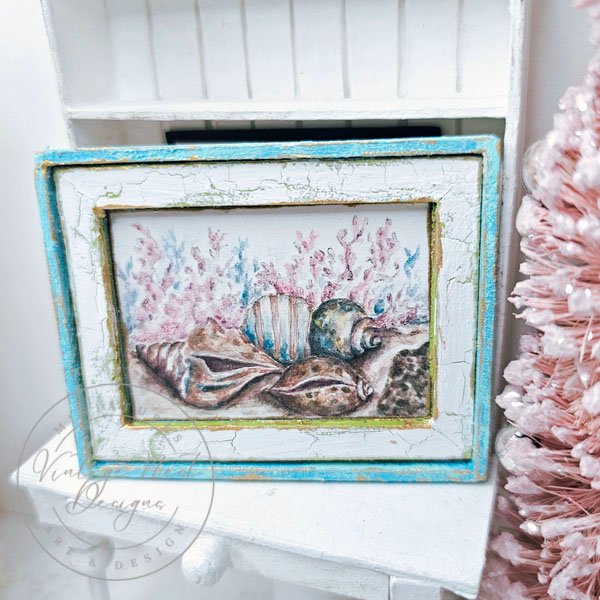 Seashell No.1:1 Dollhouse Miniature Handmade Wooden Framed Art with Additional Frame image 2