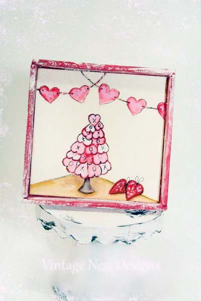 Hearts Bunting No.1 Dollhouse Miniature Handmade Wooden Framed Art image 0