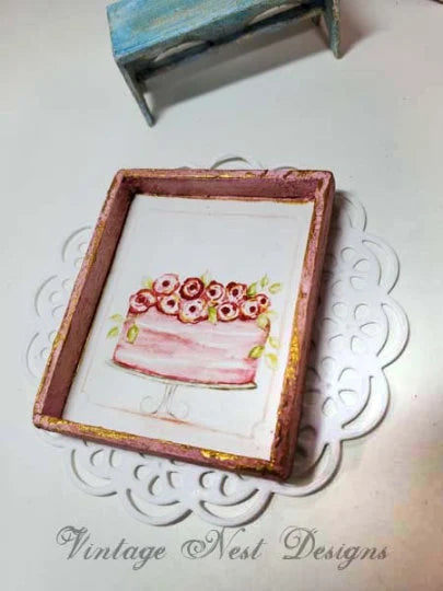 Cake No.4:3 Dollhouse Miniature Handmade Wooden Framed Art image 1