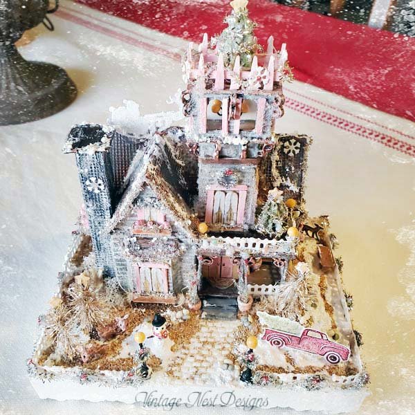 Victorian Mansion Putz Glitter Holiday Dollhouse House No.1 Handmade image 13