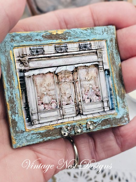 French Dress Shop No.5:1 Dollhouse Miniature Handmade Wooden Framed Art image 3