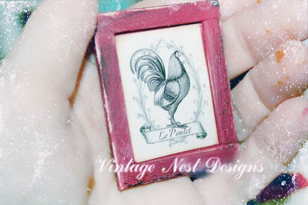 Rooster No.1:1 Dollhouse Miniature Handmade Wooden Framed Art image 2