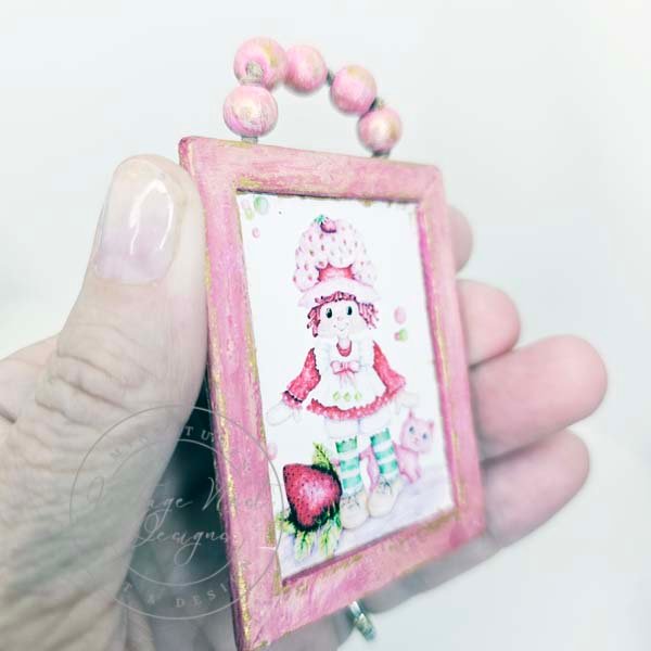 Strawberry Shortcake No.1:1 Dollhouse Miniature Handmade Wooden Framed Art image 4