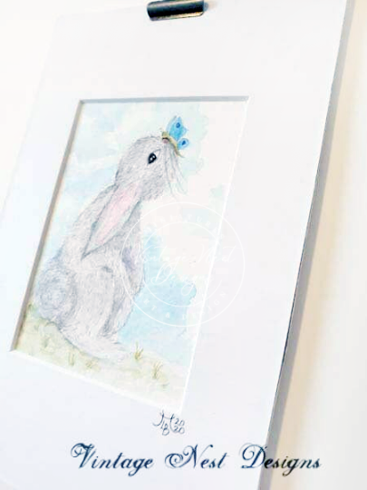 Rabbit and Butterfly No.1 Original Watercolor Painting image 2