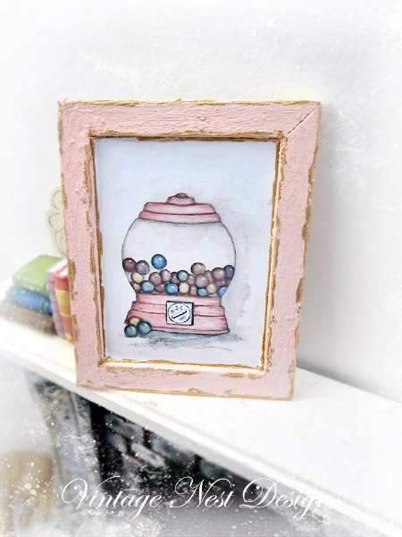 Gum Ball Candy No.1:1 Dollhouse Miniature Handmade Wooden Framed Art image 0