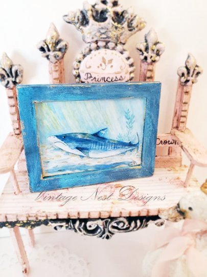 Shark No.1:1 Dollhouse Miniature Handmade Wooden Framed Art image 3