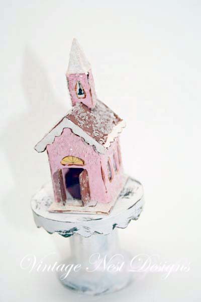 Pink Putz Church No.2 Handmade Miniature image 0